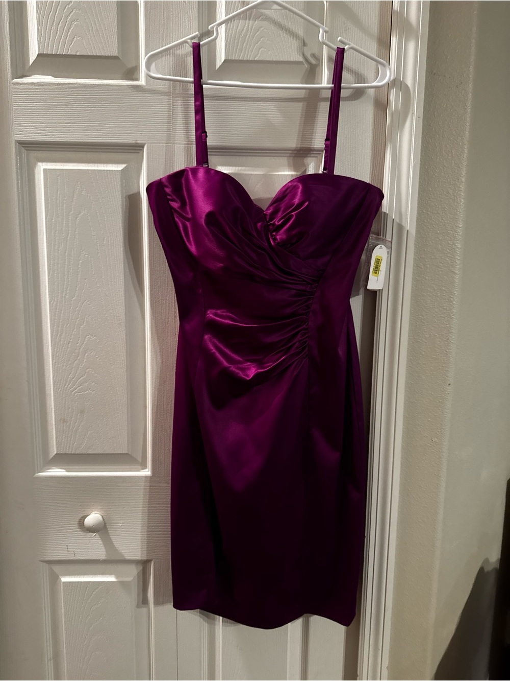 Jessica Simpson Fuchsia Satin Midi Dress with Sweetheart Neckline